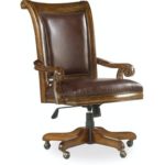 A wood and leather traditional office chair.